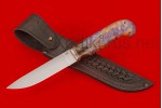 Нож Финский-2  (S 390,зуб мамонта в акриле, нейзильбер, стабилизированный кап клёна, мозаичный пин)